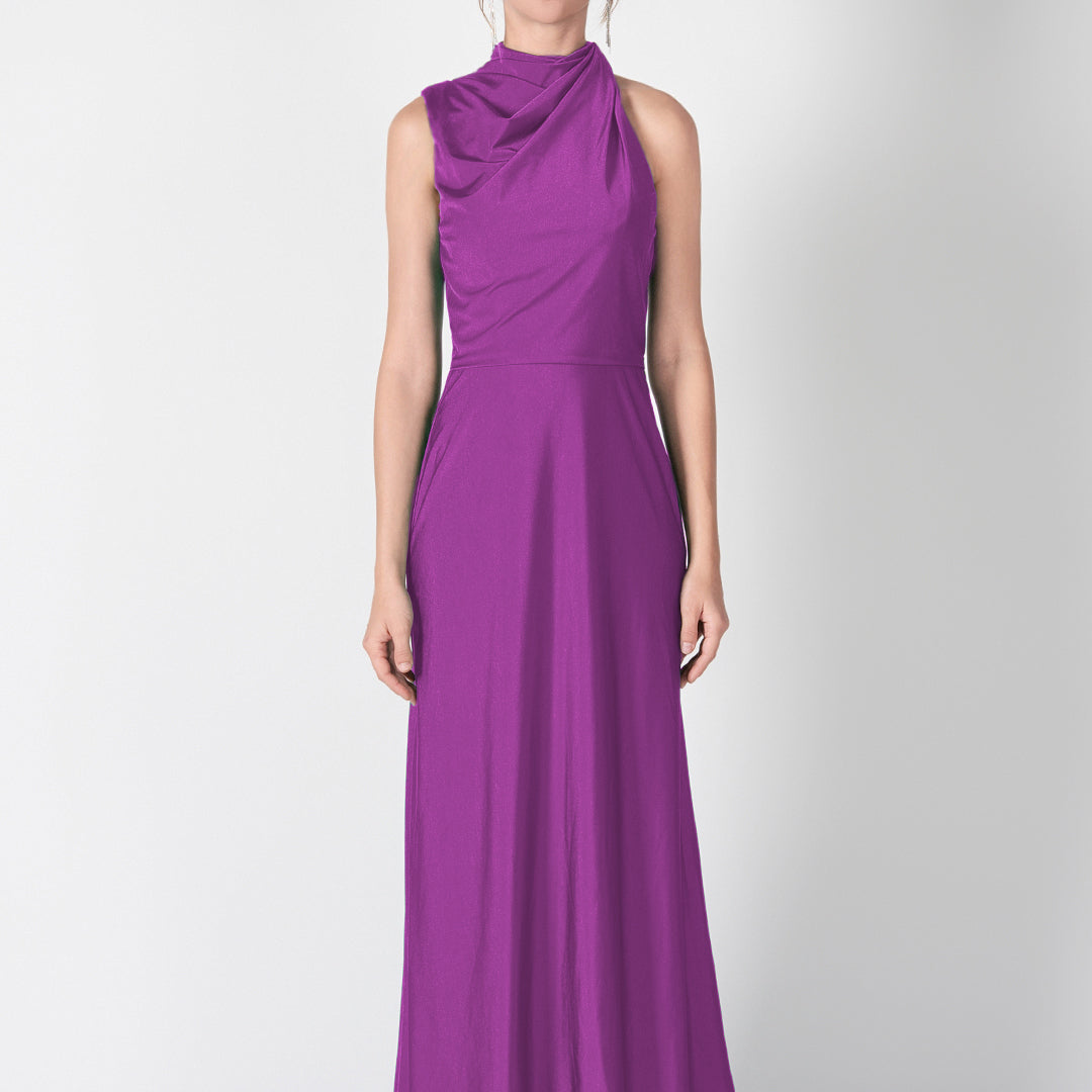 Half High Neck Fitting Bodice Flowing Dresses