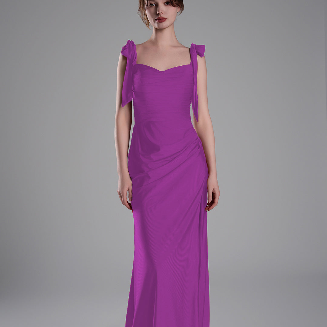 Elegant Double Straps Slit Ribbon Ties Dresses