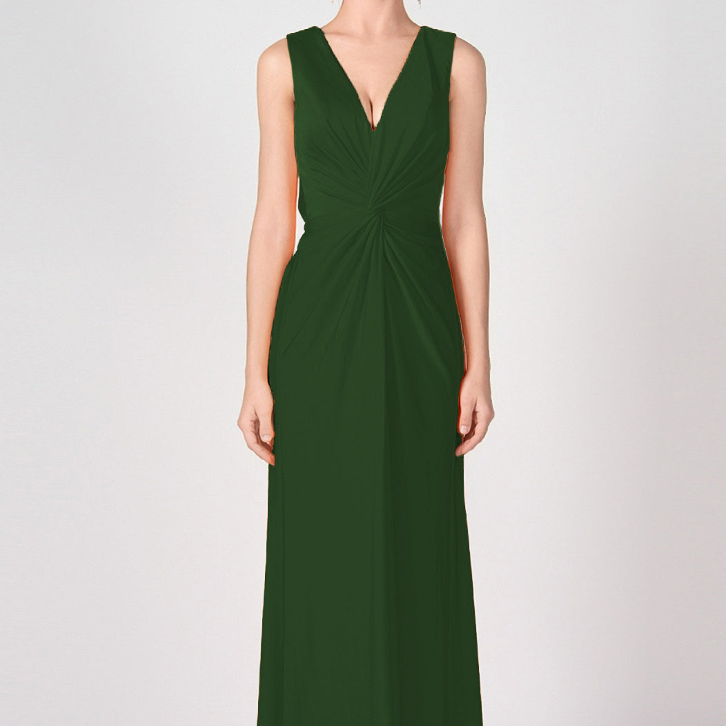 Deep V-Neck Twist-Front A-Line Split Dresses
