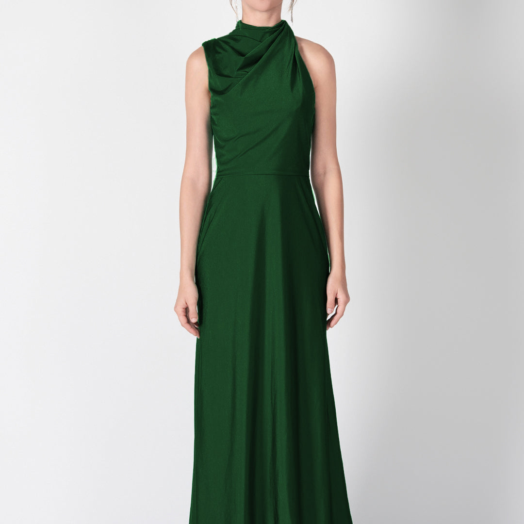 Half High Neck Fitting Bodice Flowing Dresses