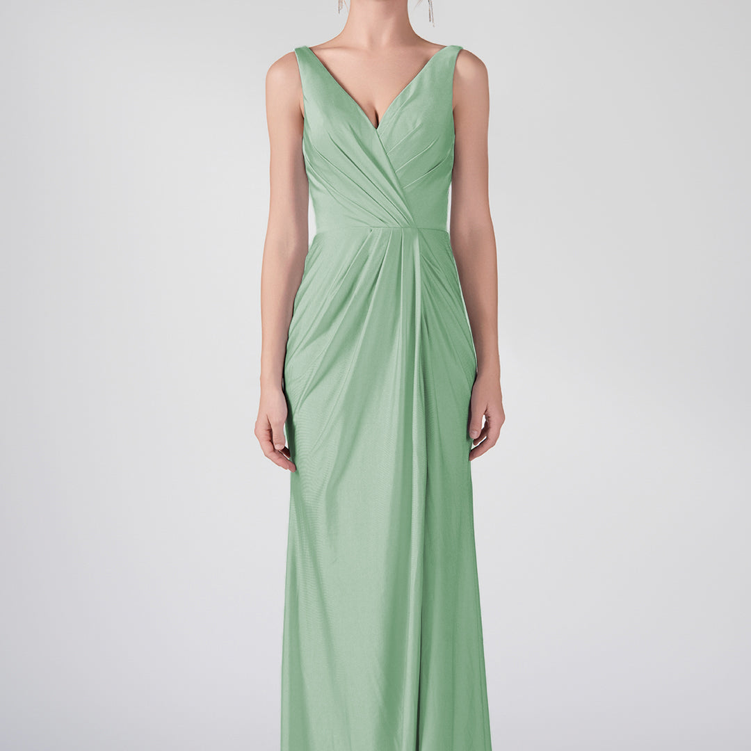Tank Straps V-Neck Pleated Side Slit A-line Dresses