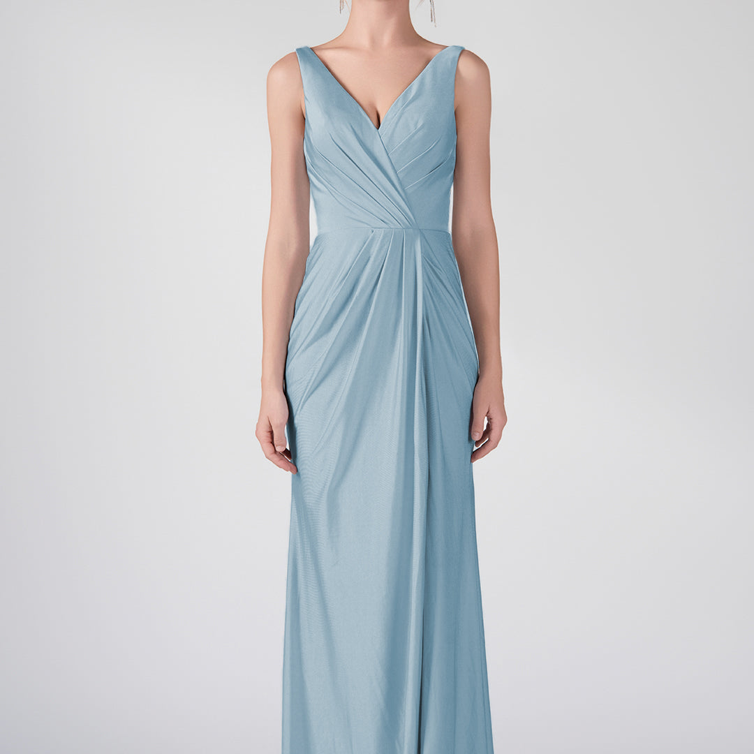 Tank Straps V-Neck Pleated Side Slit A-line Dresses