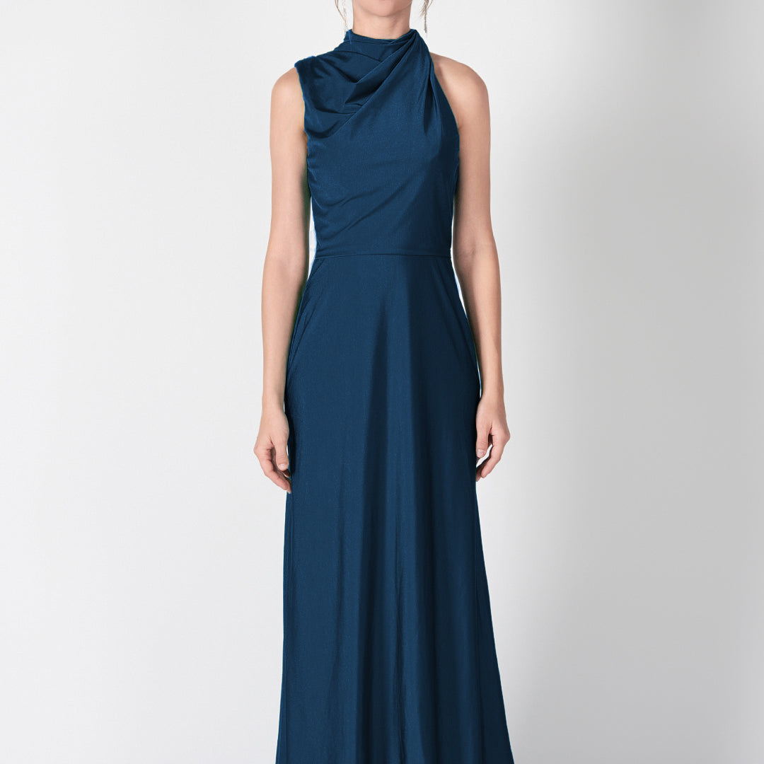 Half High Neck Fitting Bodice Flowing Dresses