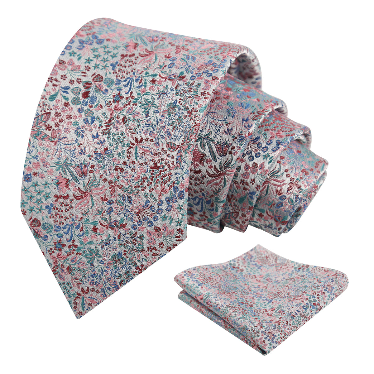 Mens Fresh Ditsy Floral Tie Set with Pocket Square for Spring Events-930