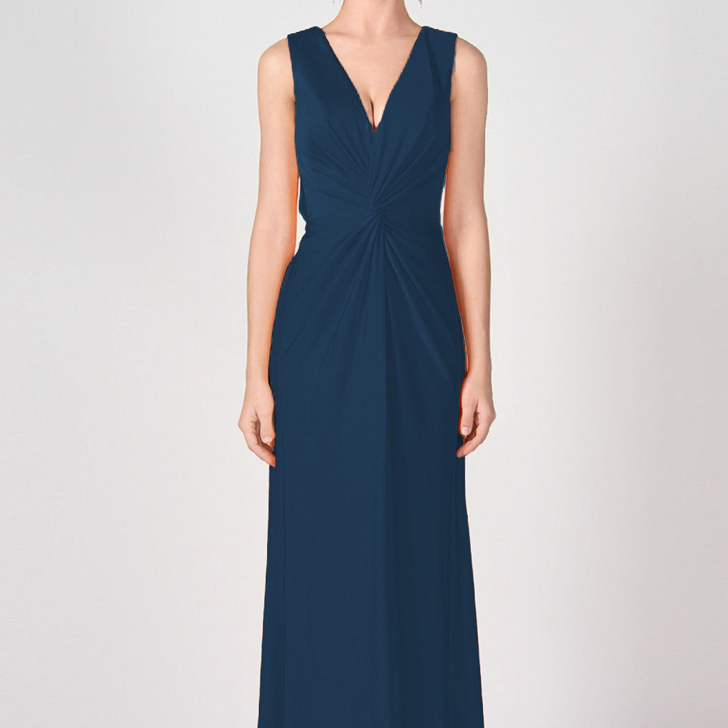 Deep V-Neck Twist-Front A-Line Split Dresses