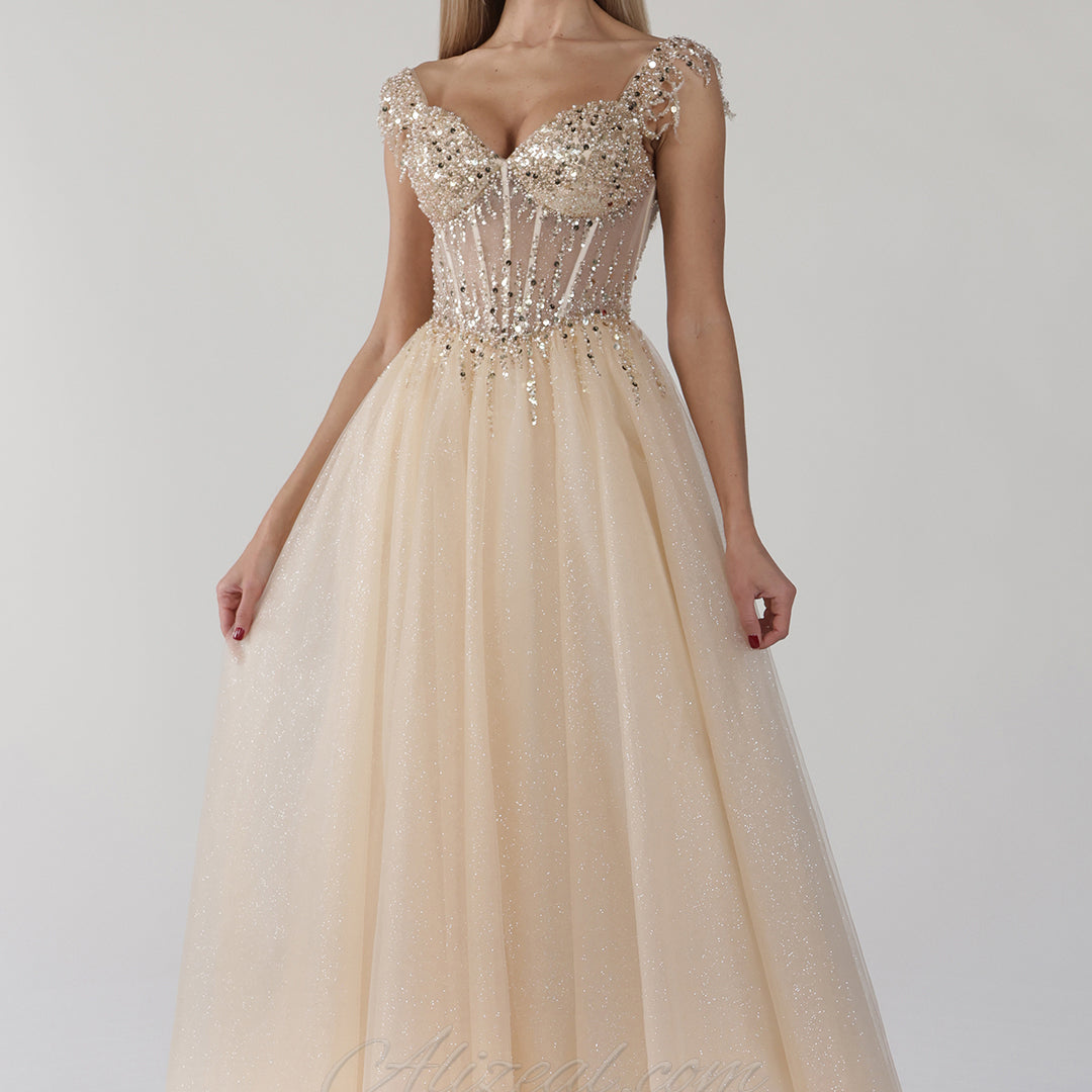 Sweetheart Neck Appliquéd Straps Sequins Mesh A-Line Dresses
