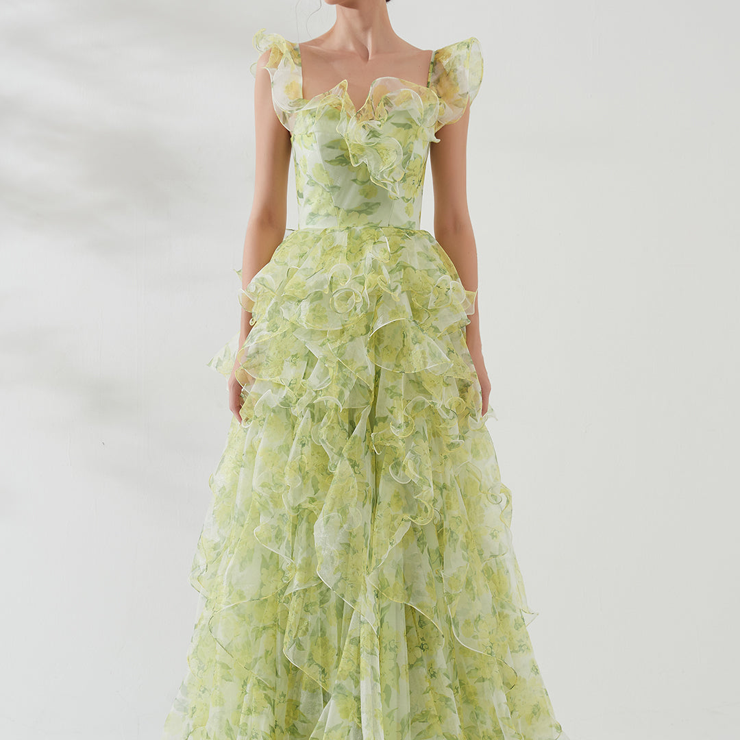 Sheath Sleeveless Printed Irregular Puffy Hem Dresses