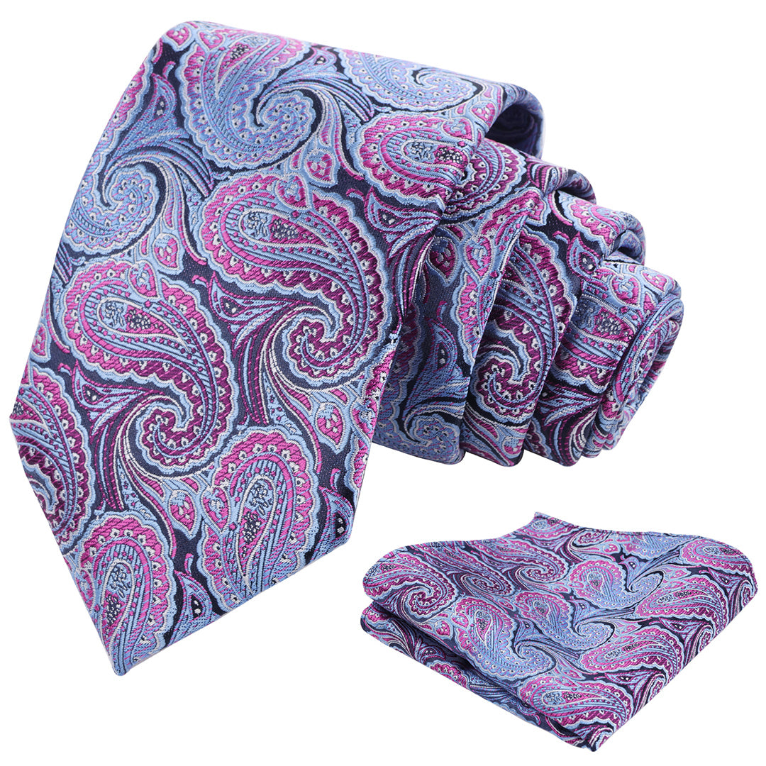 Mens 3.15'' Gradient Paisley Tie Set with Hanky Casual Floral Necktie Set-900