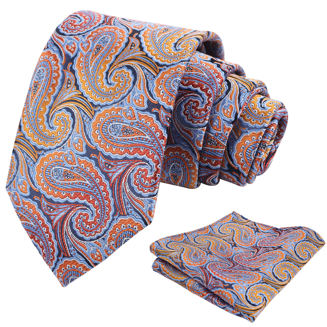 Mens 3.15'' Gradient Paisley Tie Set with Hanky Casual Floral Necktie Set-900