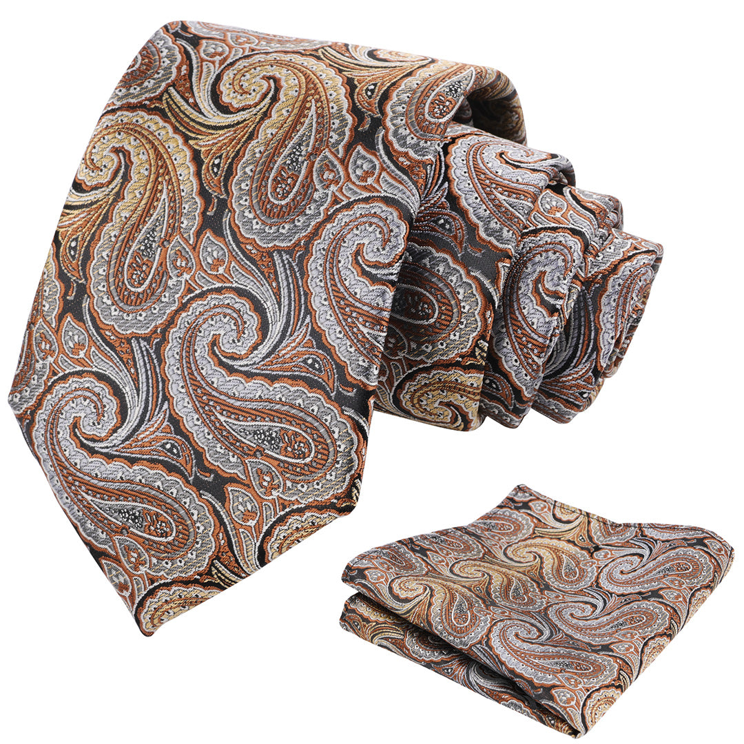 Mens 3.15'' Gradient Paisley Tie Set with Hanky Casual Floral Necktie Set-900