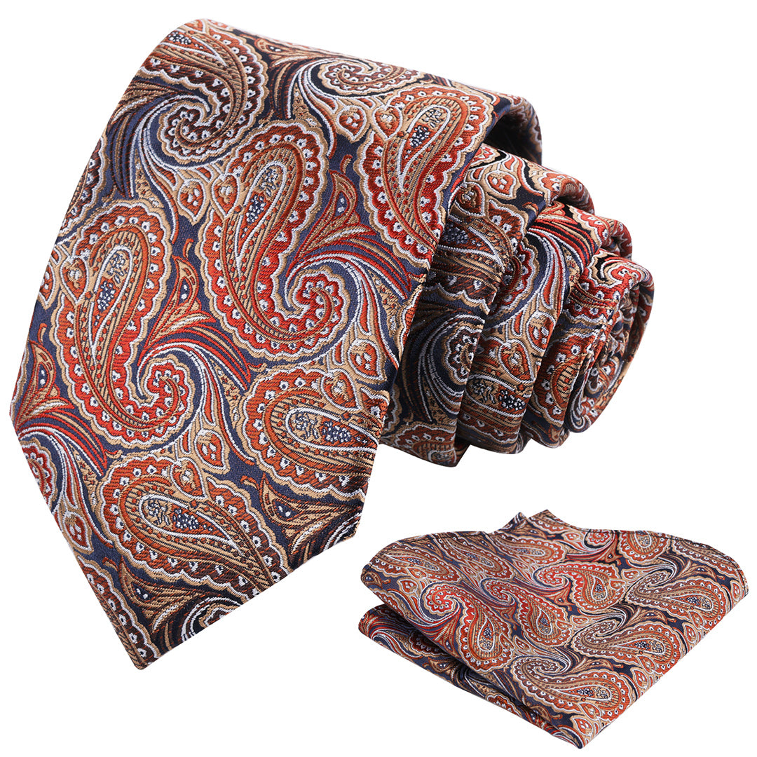 Mens 3.15'' Gradient Paisley Tie Set with Hanky Casual Floral Necktie Set-900