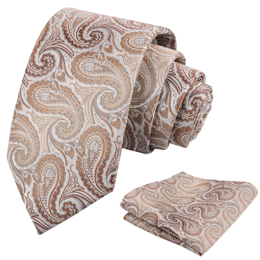 Mens 3.15'' Gradient Paisley Tie Set with Hanky Casual Floral Necktie Set-900