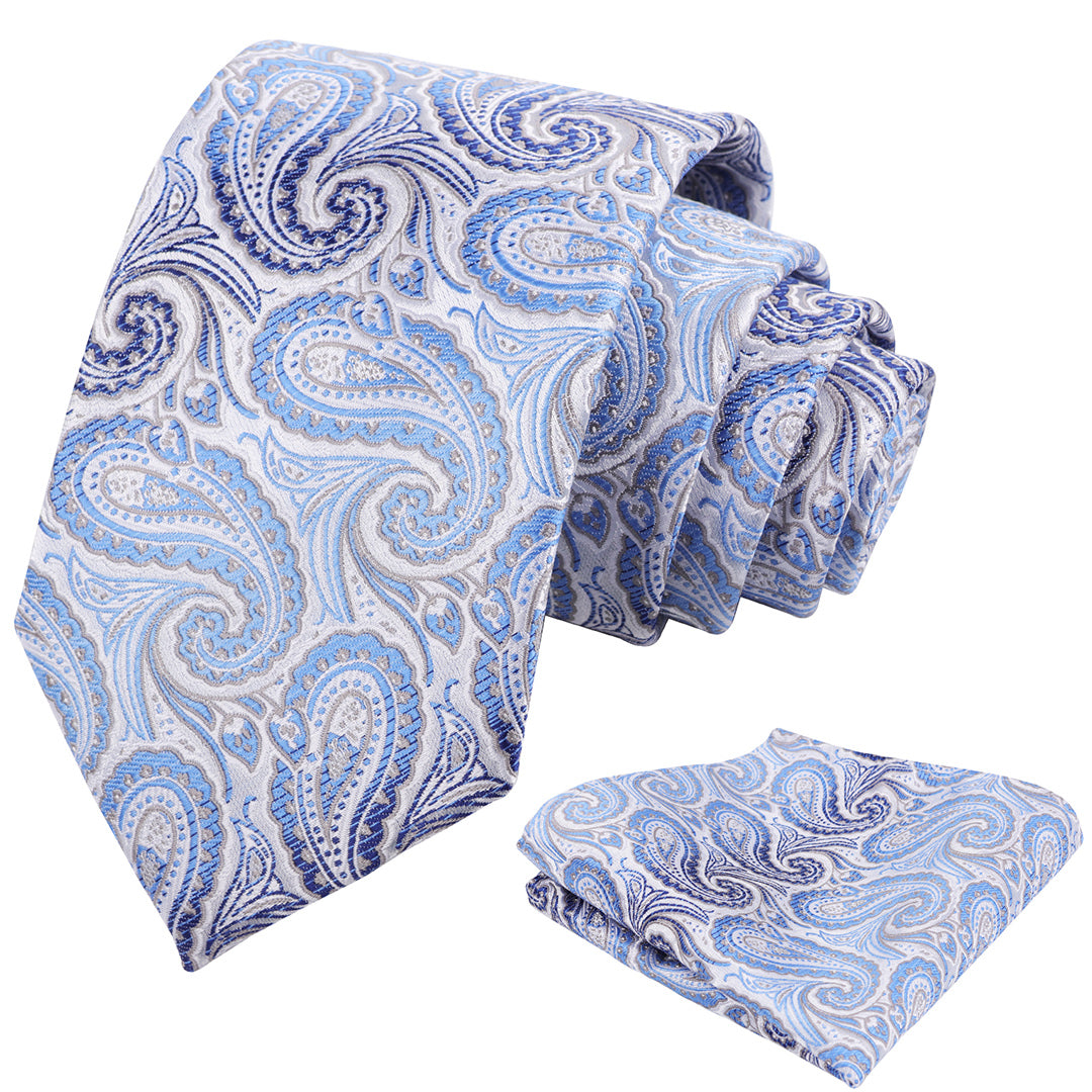 Mens 3.15'' Gradient Paisley Tie Set with Hanky Casual Floral Necktie Set-900
