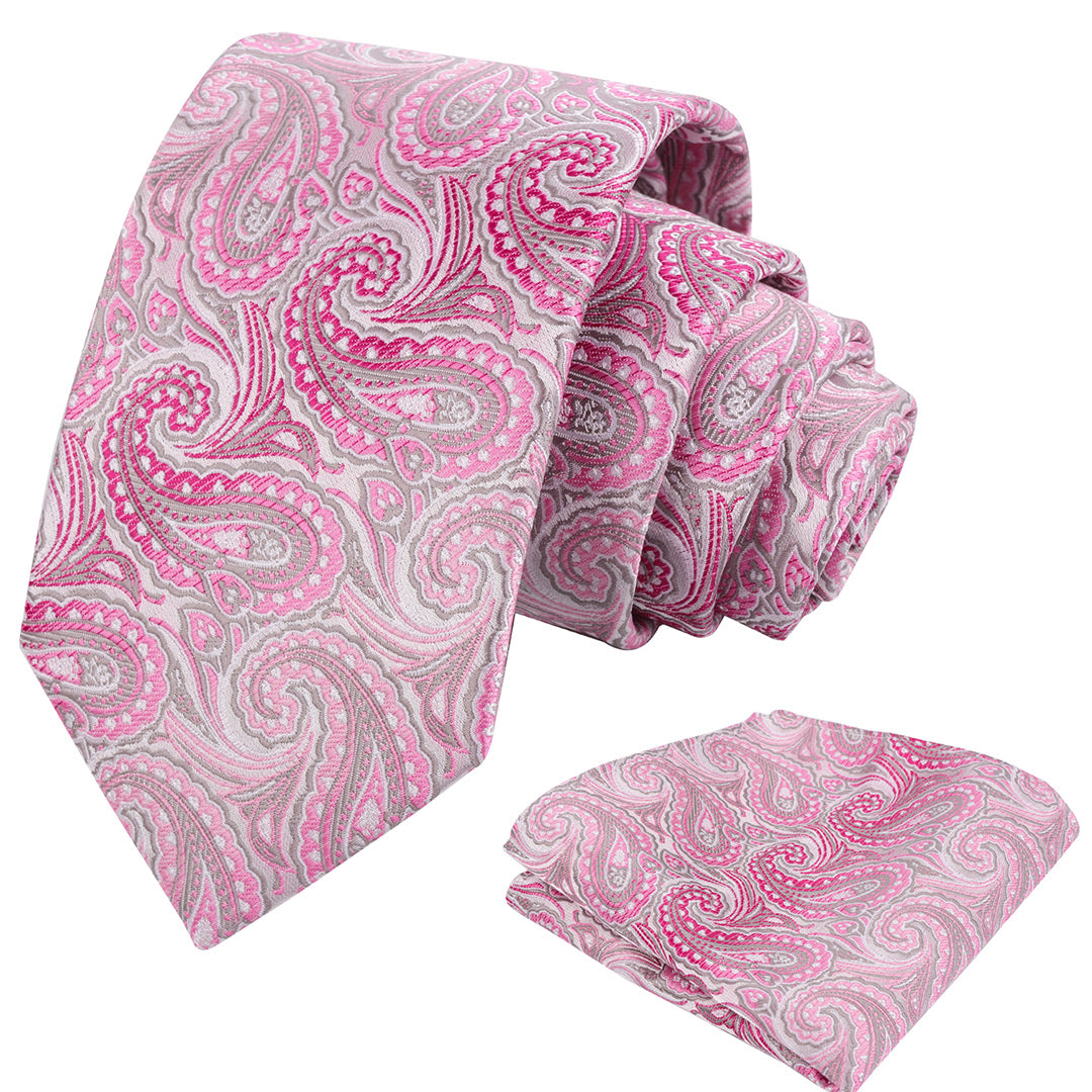 Mens 3.15'' Gradient Paisley Tie Set with Hanky Casual Floral Necktie Set-900