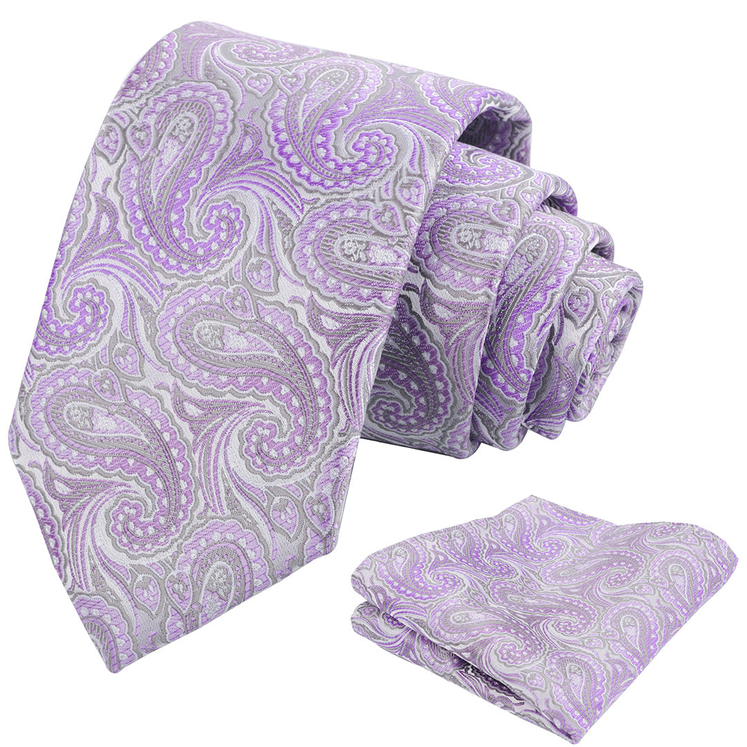 Mens 3.15'' Gradient Paisley Tie Set with Hanky Casual Floral Necktie Set-900