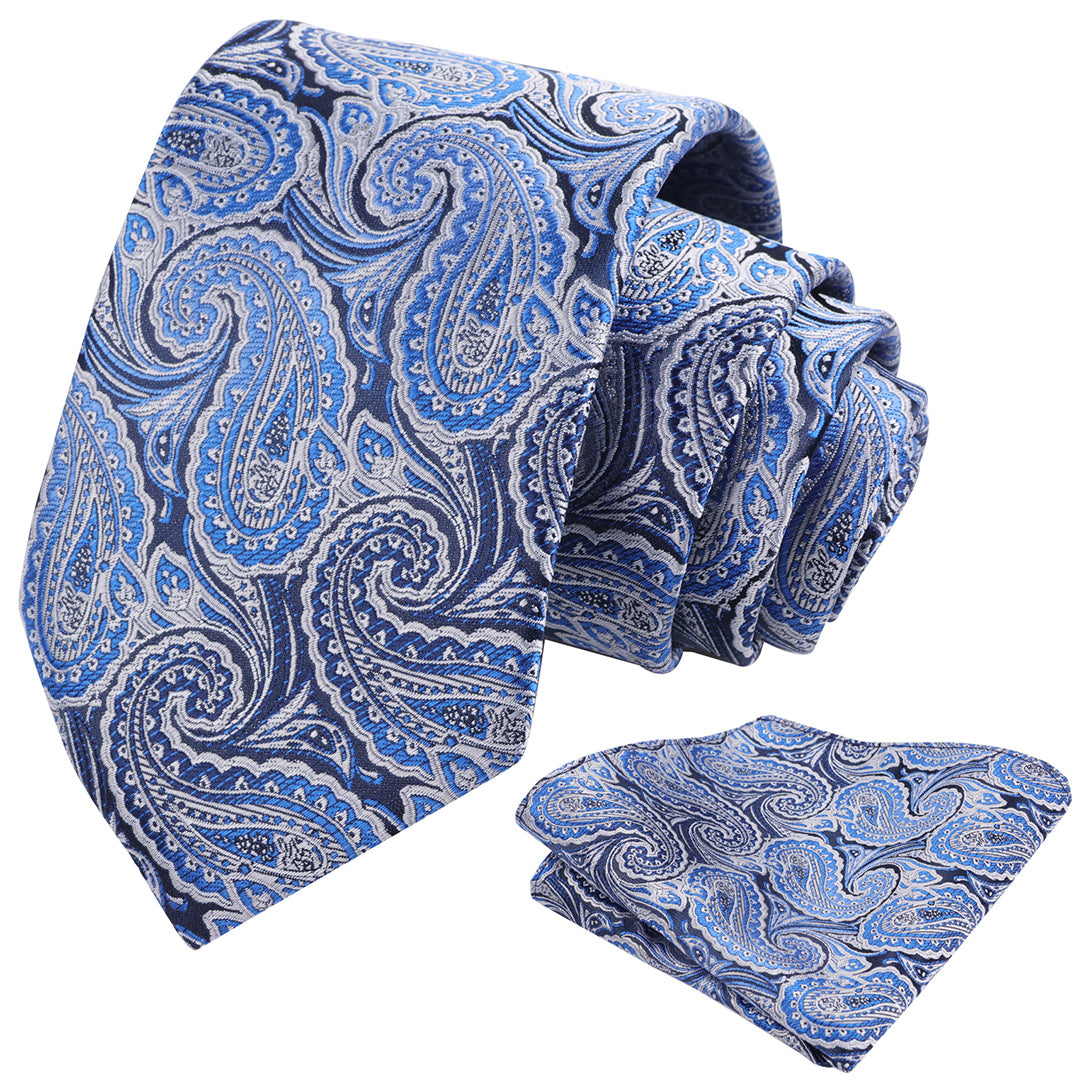 Mens 3.15'' Gradient Paisley Tie Set with Hanky Casual Floral Necktie Set-900