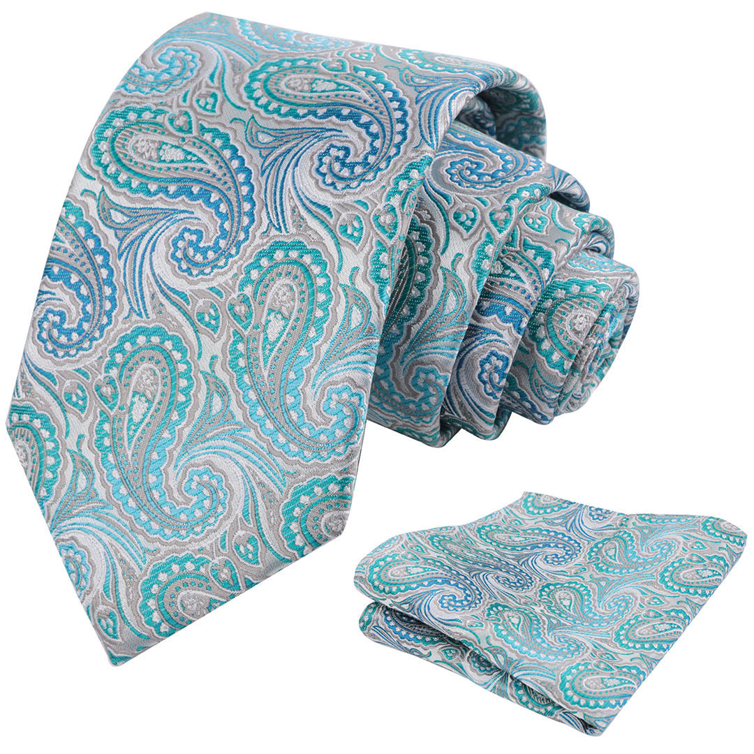 Mens 3.15'' Gradient Paisley Tie Set with Hanky Casual Floral Necktie Set-900