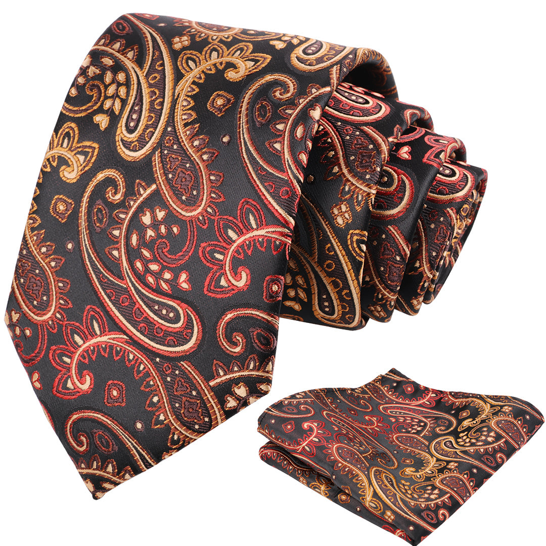 Mens 3.15'' Paisley Tie Set with Hanky Casual Floral Necktie Set-901