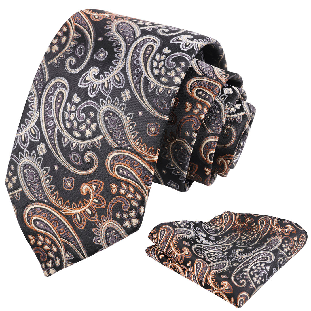 Mens 3.15'' Paisley Tie Set with Hanky Casual Floral Necktie Set-901