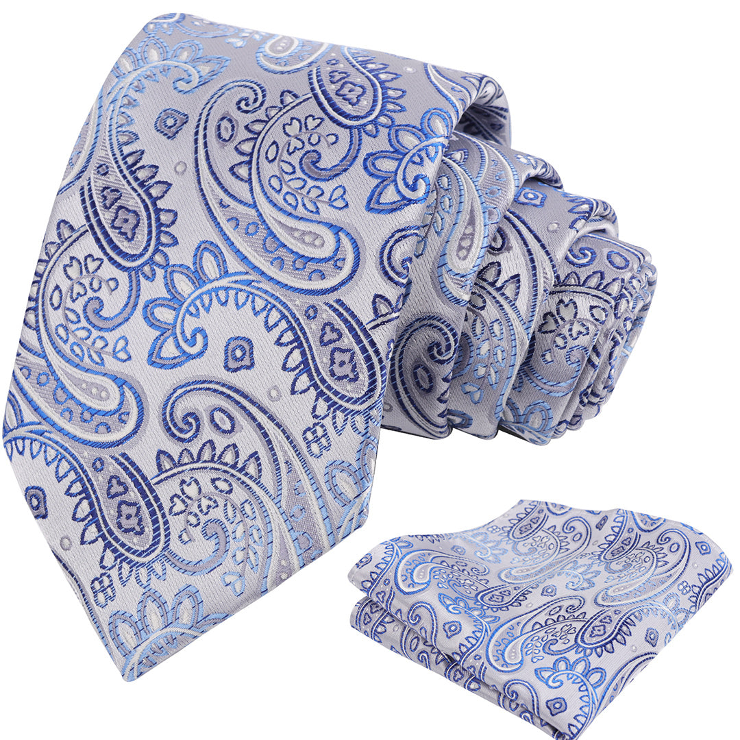 Mens 3.15'' Paisley Tie Set with Hanky Casual Floral Necktie Set-901