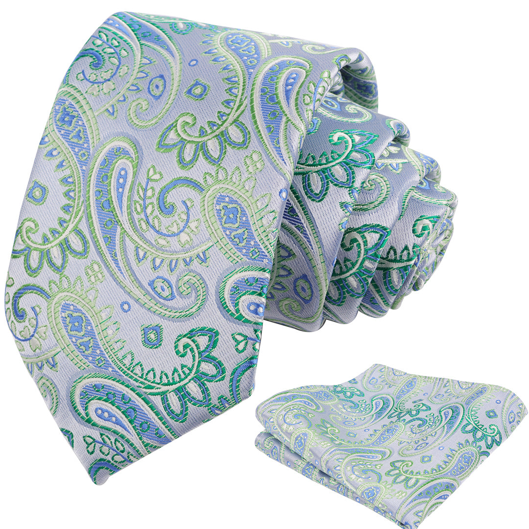 Mens 3.15'' Paisley Tie Set with Hanky Casual Floral Necktie Set-901