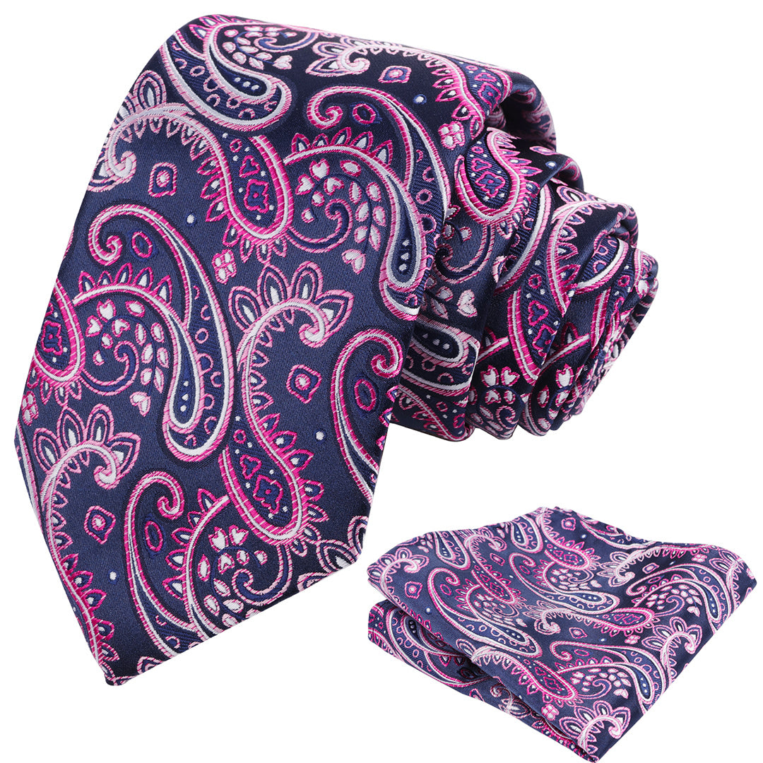 Mens 3.15'' Paisley Tie Set with Hanky Casual Floral Necktie Set-901