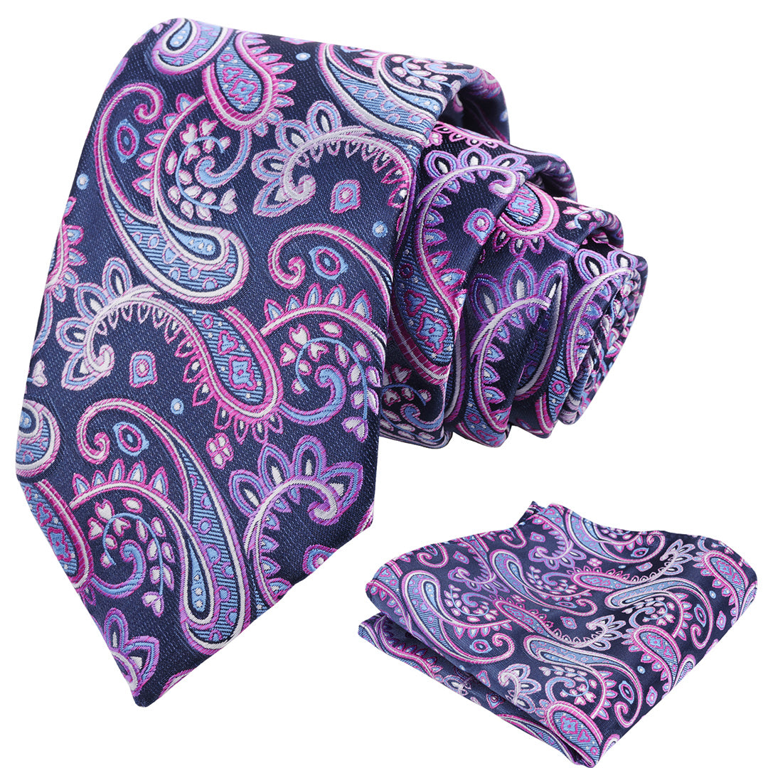 Mens 3.15'' Paisley Tie Set with Hanky Casual Floral Necktie Set-901