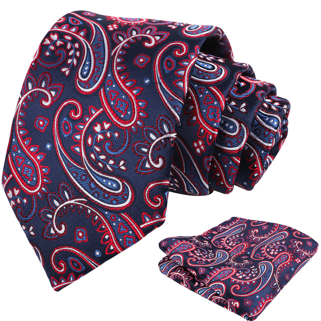 Mens 3.15'' Paisley Tie Set with Hanky Casual Floral Necktie Set-901