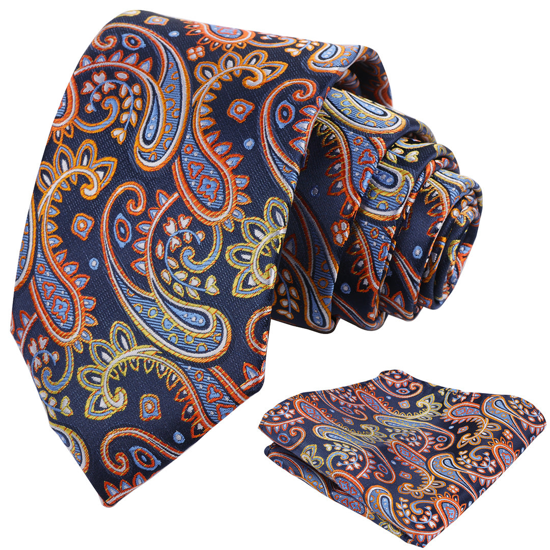 Mens 3.15'' Paisley Tie Set with Hanky Casual Floral Necktie Set-901