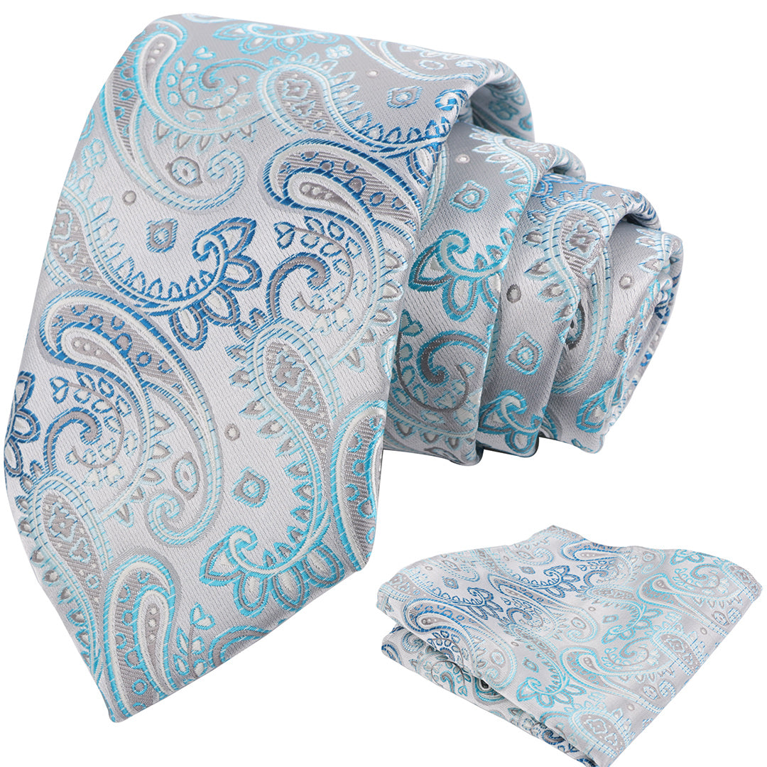 Mens 3.15'' Paisley Tie Set with Hanky Casual Floral Necktie Set-901