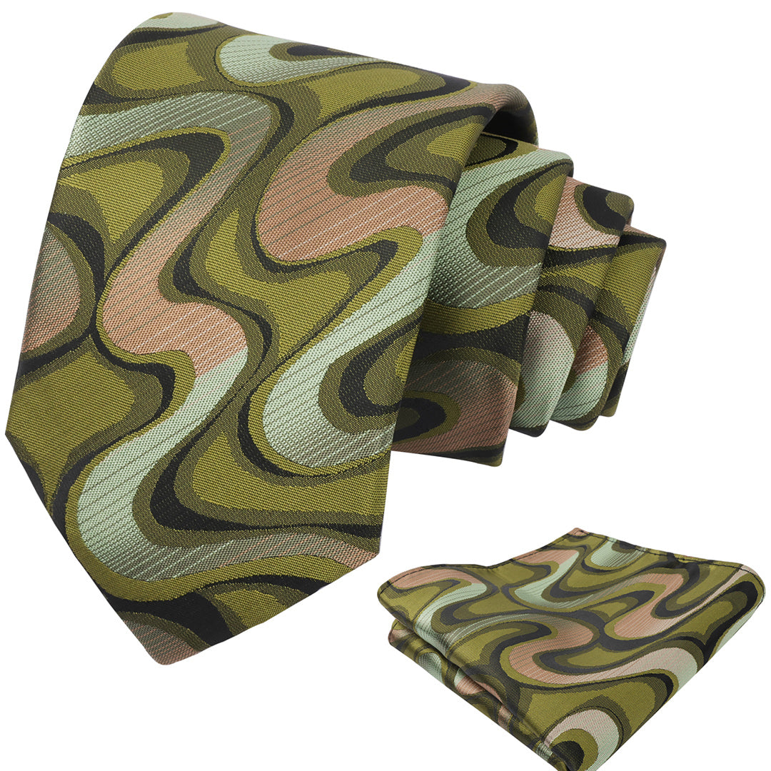 Mens 3.15inches Gradient Wave Pattern Tie Set with Pocket Square Casual Color Clash Tie Set-902
