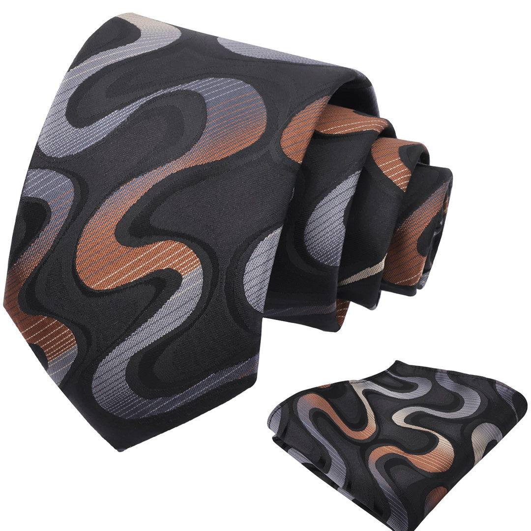 Mens 3.15inches Gradient Wave Pattern Tie Set with Pocket Square Casual Color Clash Tie Set-902