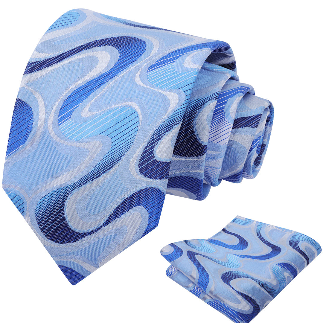Mens 3.15inches Gradient Wave Pattern Tie Set with Pocket Square Casual Color Clash Tie Set-902