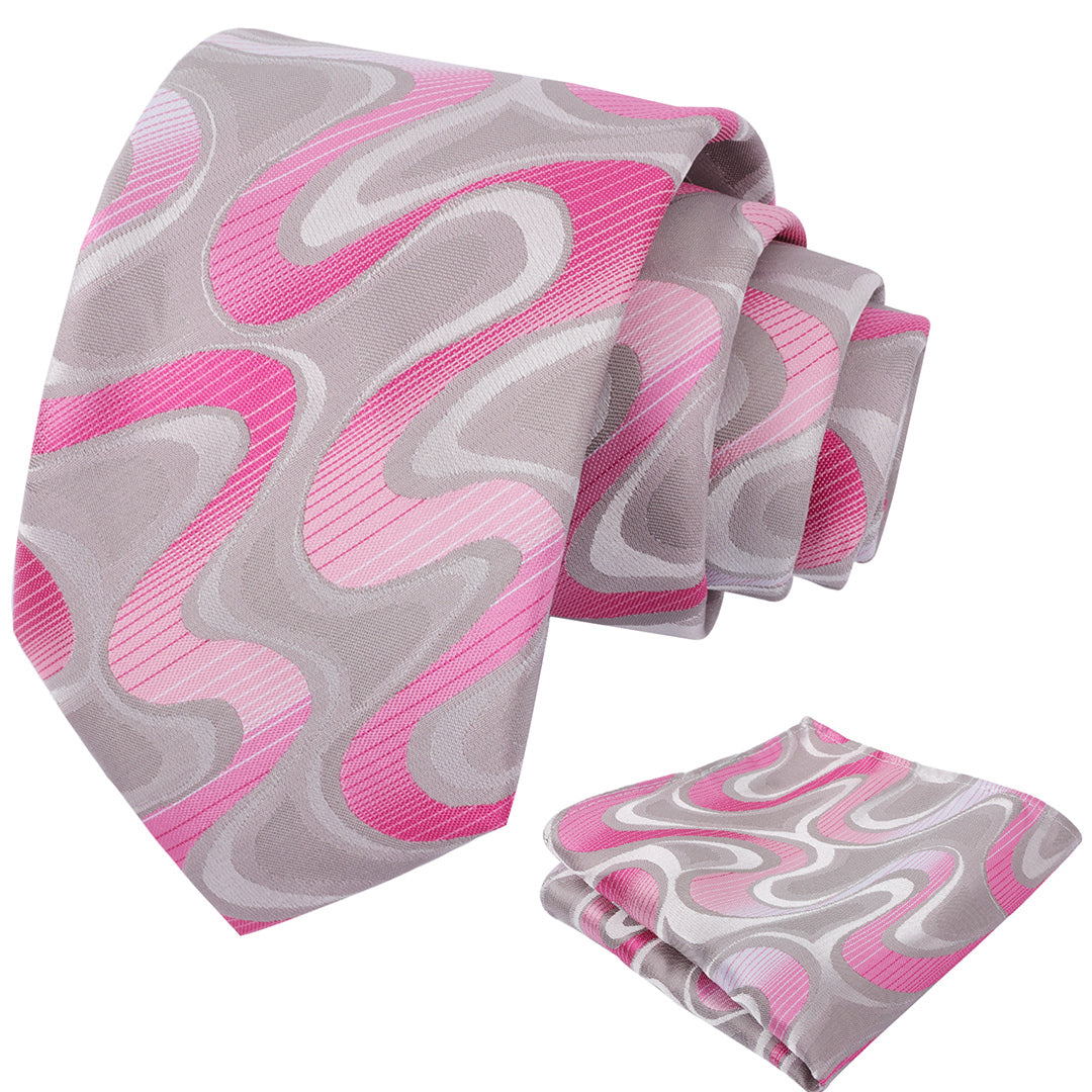 Mens 3.15inches Gradient Wave Pattern Tie Set with Pocket Square Casual Color Clash Tie Set-902