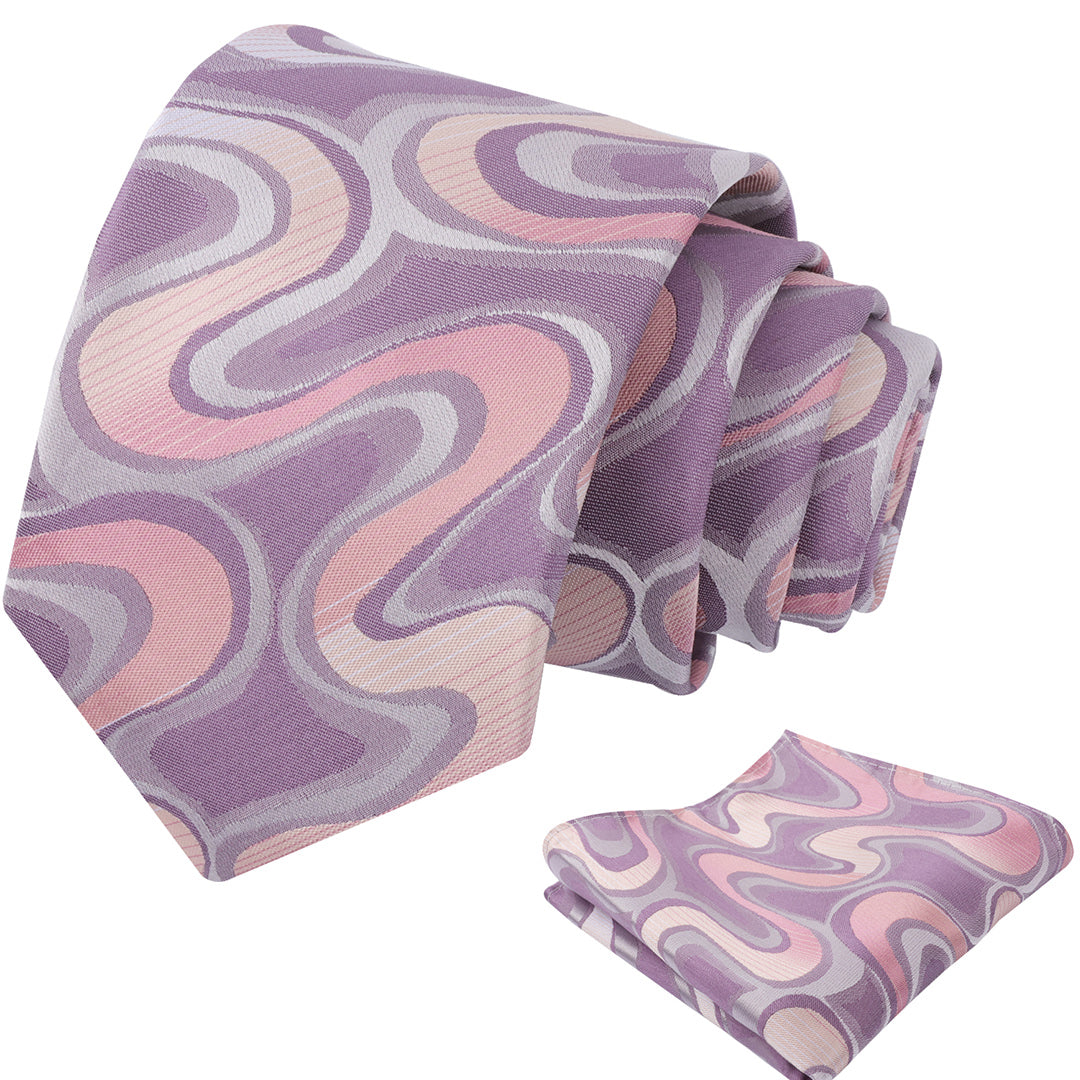 Mens 3.15inches Gradient Wave Pattern Tie Set with Pocket Square Casual Color Clash Tie Set-902
