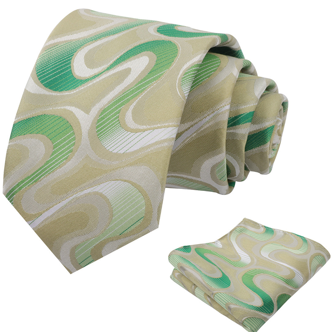 Mens 3.15inches Gradient Wave Pattern Tie Set with Pocket Square Casual Color Clash Tie Set-902