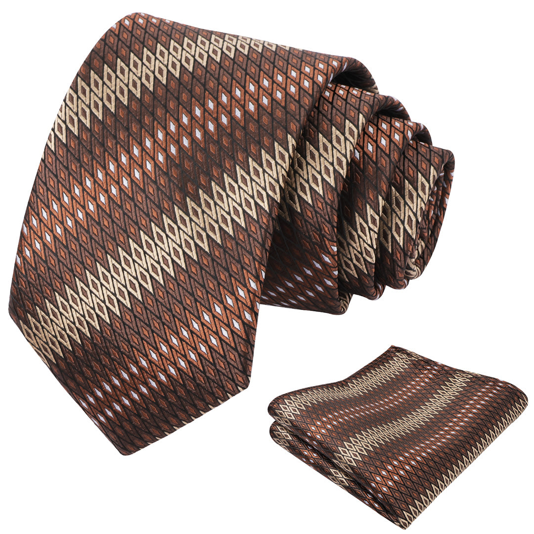 Mens 3.15'' Gradient Diamond Stripe Pattern Tie Set with Pocket Square Casual Color Tie Set-903