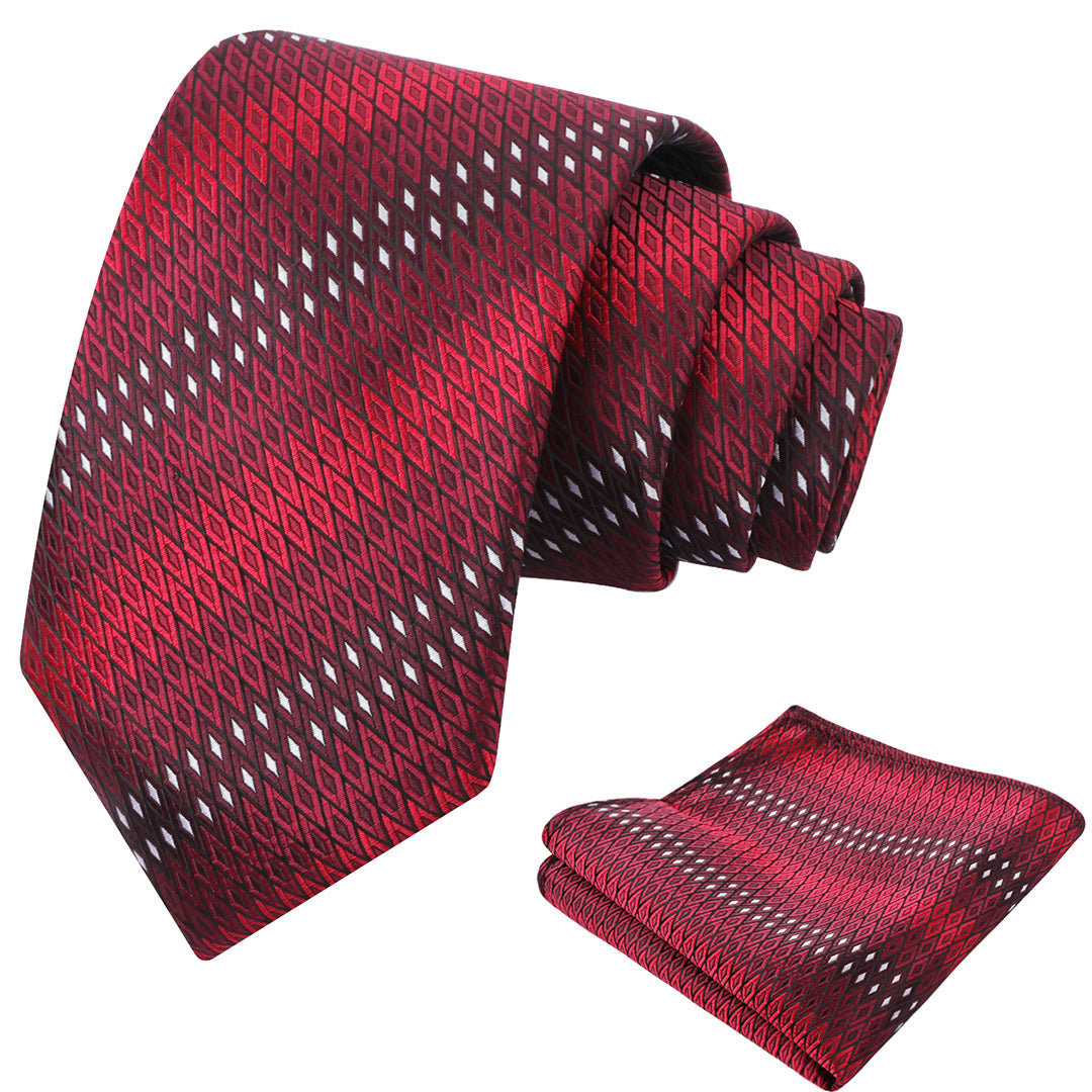Mens 3.15'' Gradient Diamond Stripe Pattern Tie Set with Pocket Square Casual Color Tie Set-903