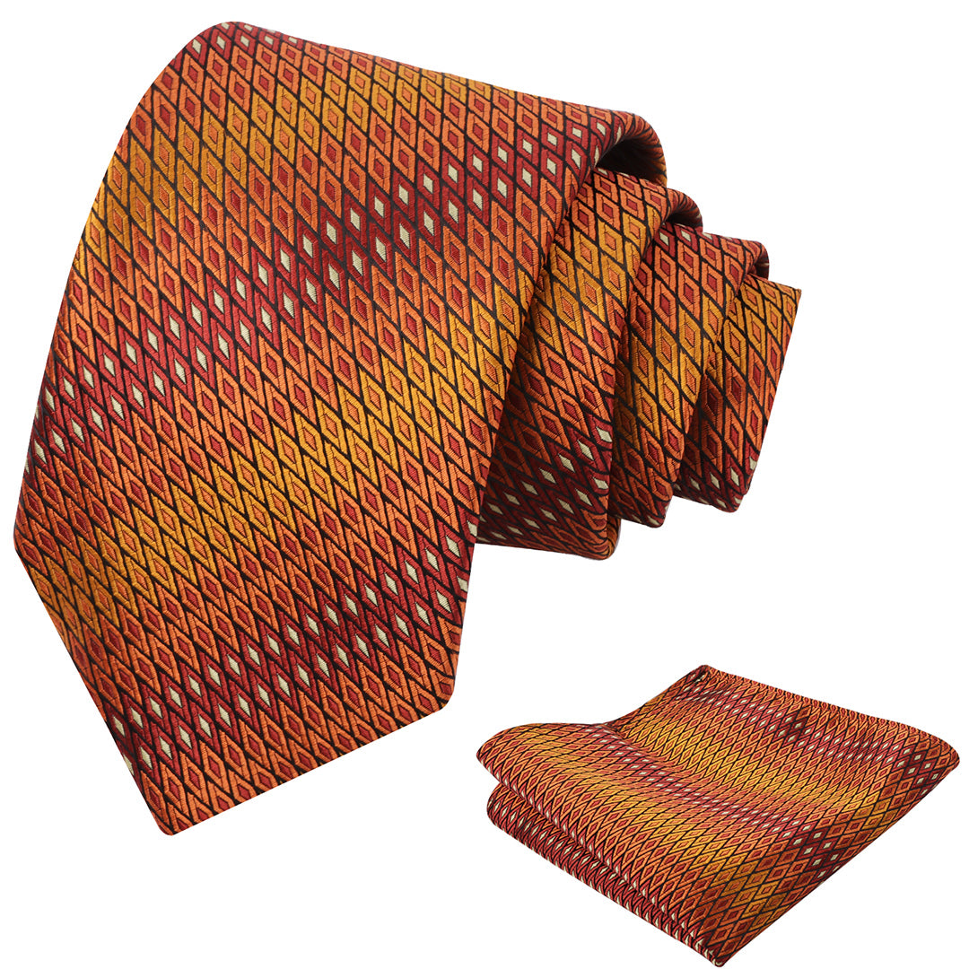 Mens 3.15'' Gradient Diamond Stripe Pattern Tie Set with Pocket Square Casual Color Tie Set-903