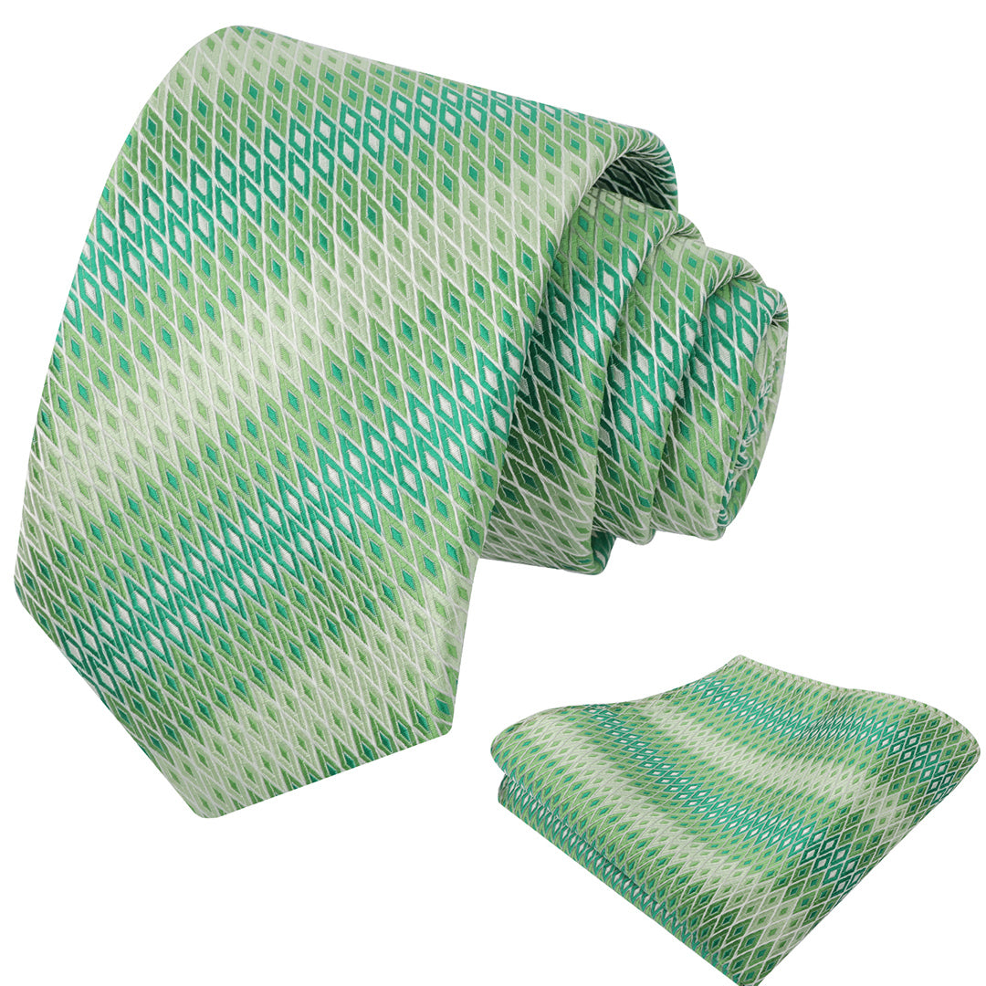Mens 3.15'' Gradient Diamond Stripe Pattern Tie Set with Pocket Square Casual Color Tie Set-903