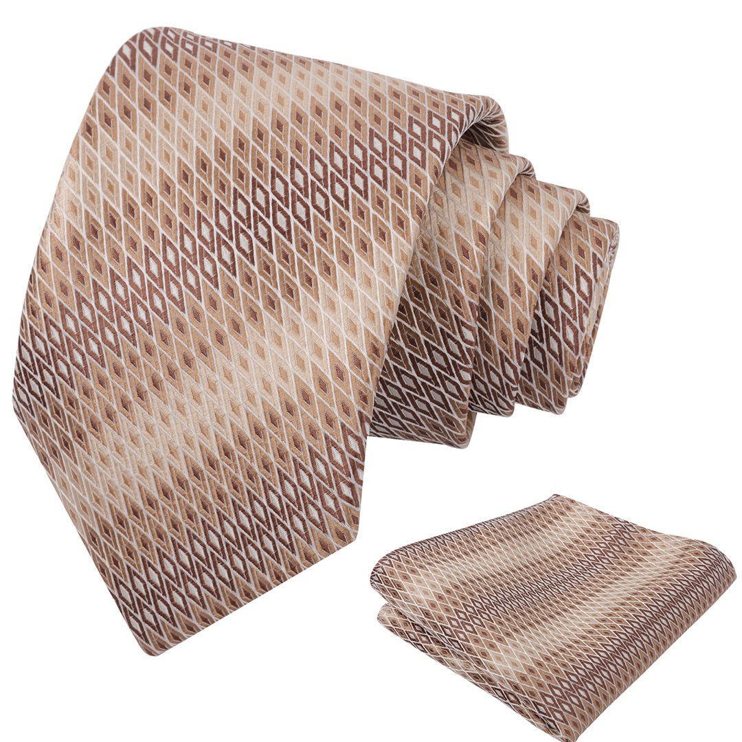 Mens 3.15'' Gradient Diamond Stripe Pattern Tie Set with Pocket Square Casual Color Tie Set-903