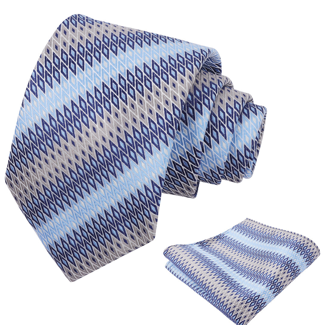 Mens 3.15'' Gradient Diamond Stripe Pattern Tie Set with Pocket Square Casual Color Tie Set-903