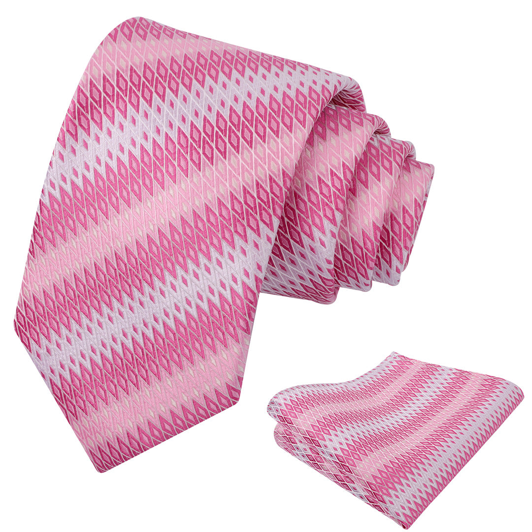 Mens 3.15'' Gradient Diamond Stripe Pattern Tie Set with Pocket Square Casual Color Tie Set-903