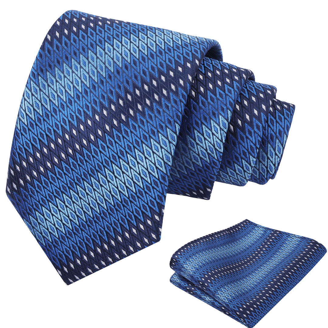 Mens 3.15'' Gradient Diamond Stripe Pattern Tie Set with Pocket Square Casual Color Tie Set-903