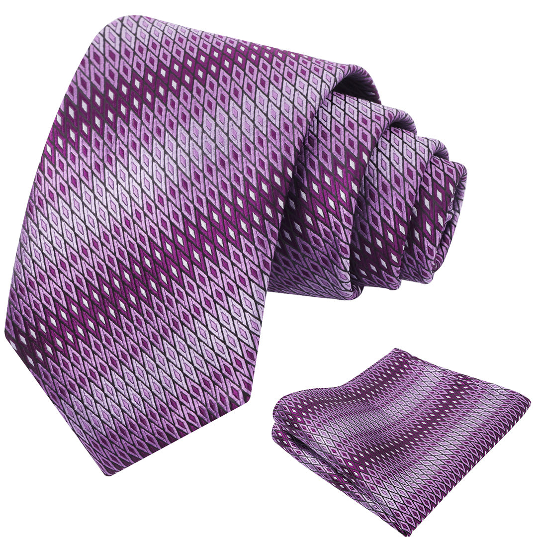 Mens 3.15'' Gradient Diamond Stripe Pattern Tie Set with Pocket Square Casual Color Tie Set-903