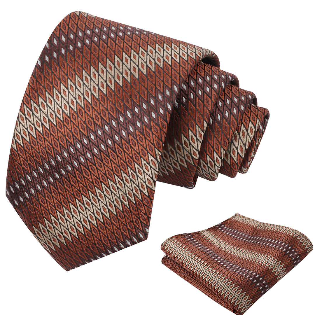 Mens 3.15'' Gradient Diamond Stripe Pattern Tie Set with Pocket Square Casual Color Tie Set-903