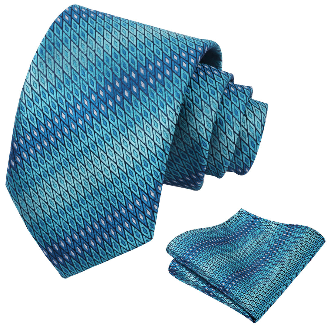 Mens 3.15'' Gradient Diamond Stripe Pattern Tie Set with Pocket Square Casual Color Tie Set-903