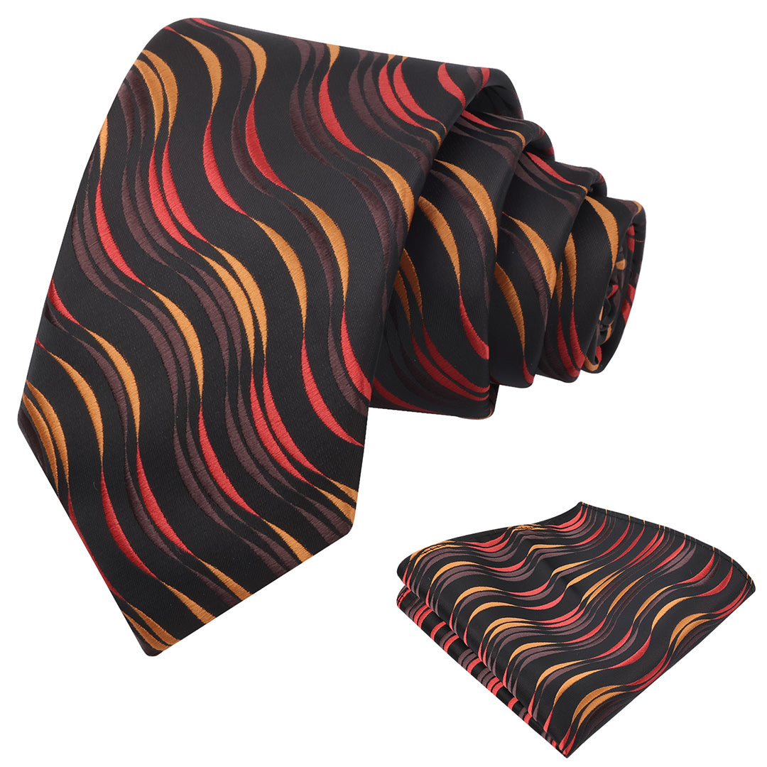Mens 3.15'' Gradient Ripple Pattern Tie Set with Pocket Square Casual Color Tie Set-904