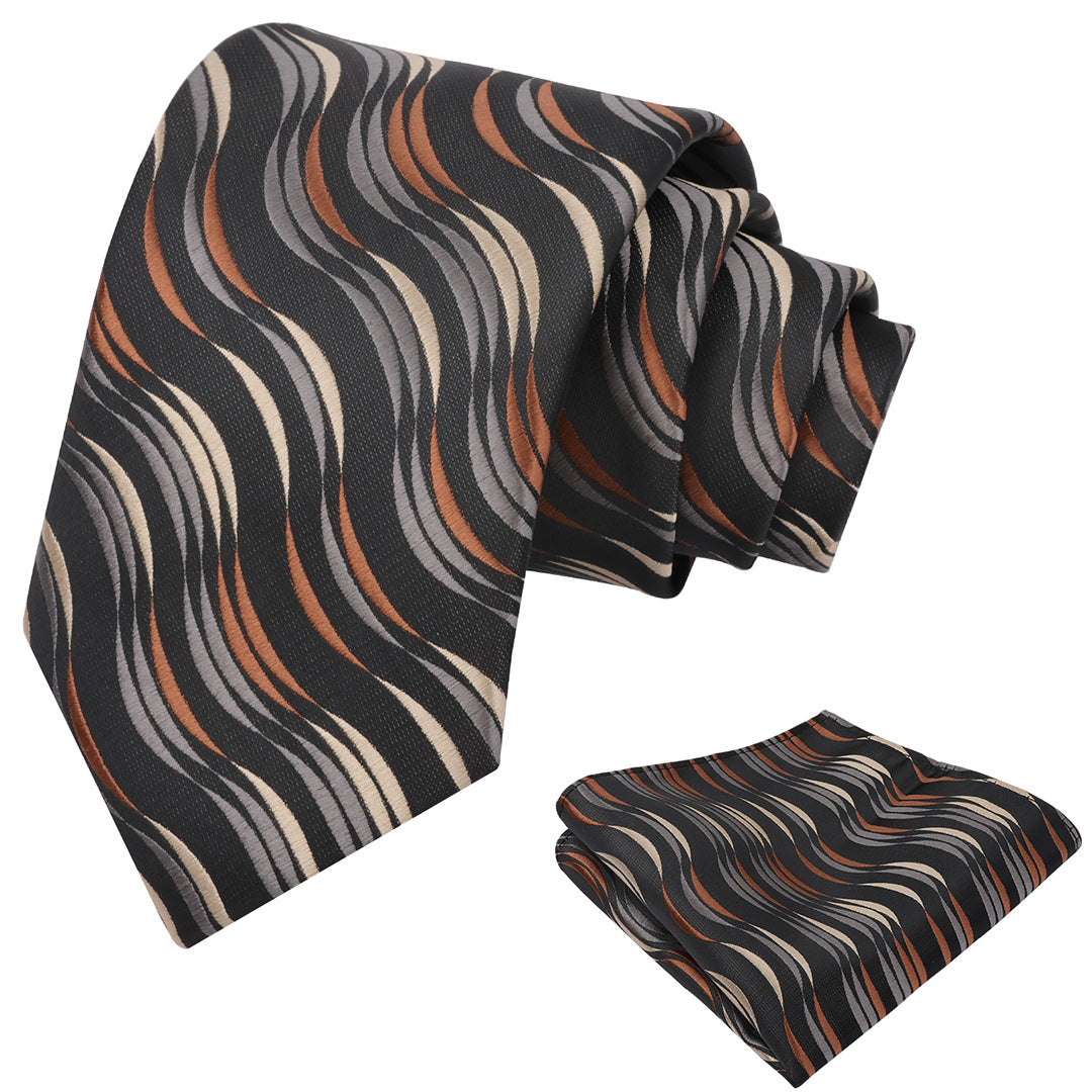 Mens 3.15'' Gradient Ripple Pattern Tie Set with Pocket Square Casual Color Tie Set-904