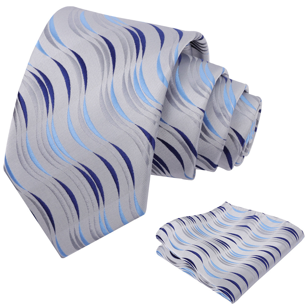 Mens 3.15'' Gradient Ripple Pattern Tie Set with Pocket Square Casual Color Tie Set-904